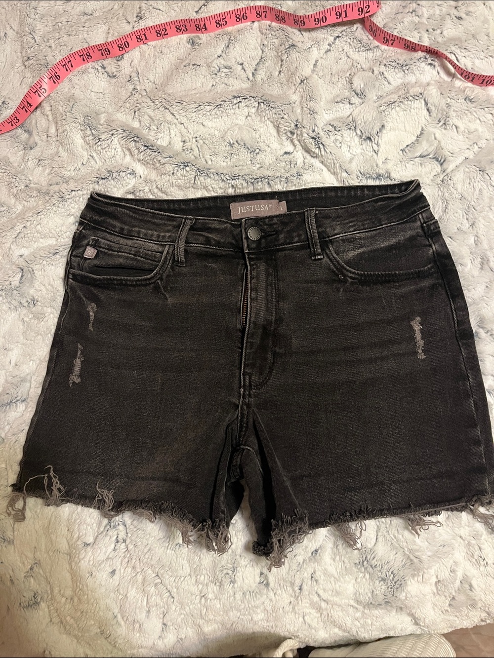 Just USA Black Frayed Hem Distressed Denim Shorts